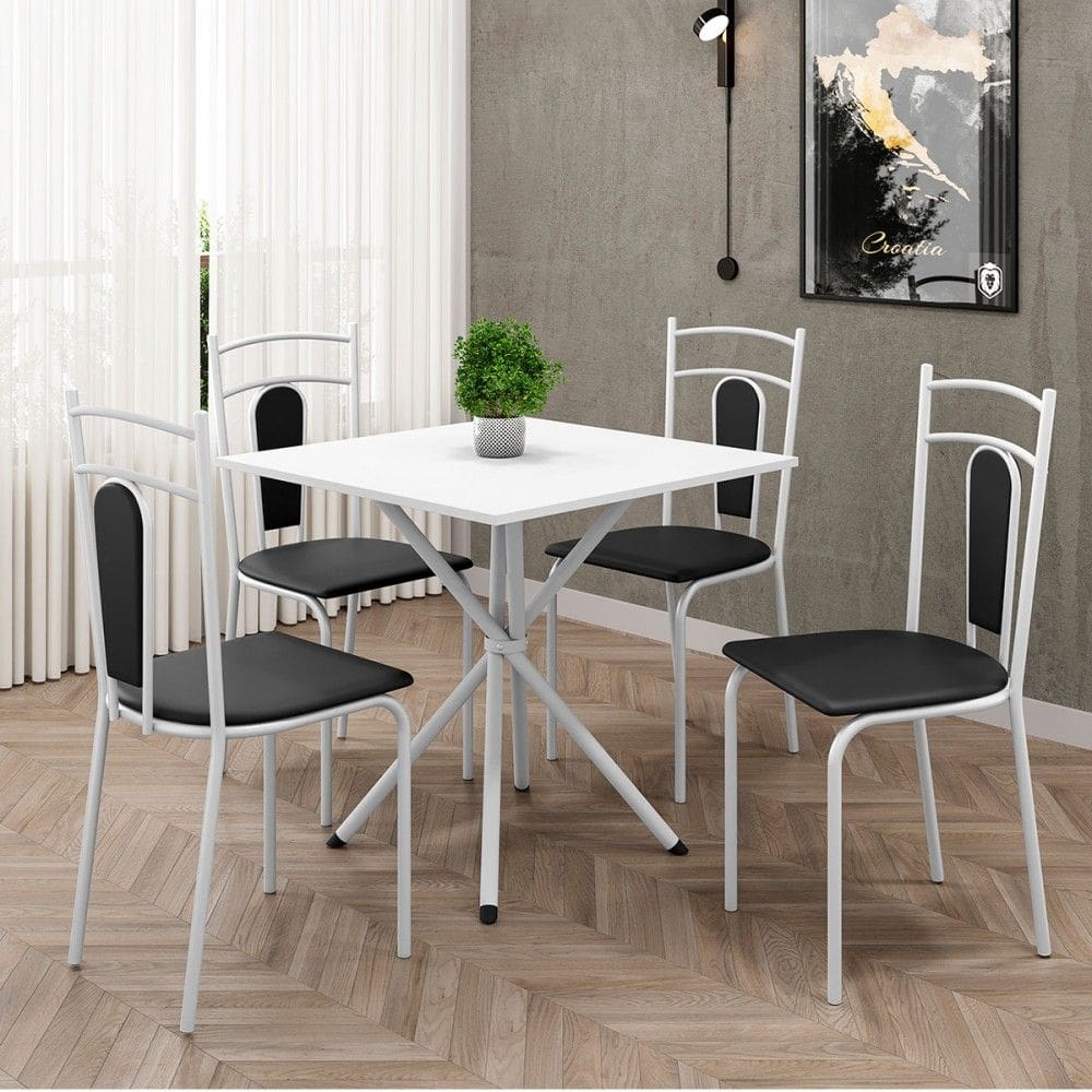 Mesa de Jantar 4 Lugares Miami/Madri Branco/Preto - Art Panta