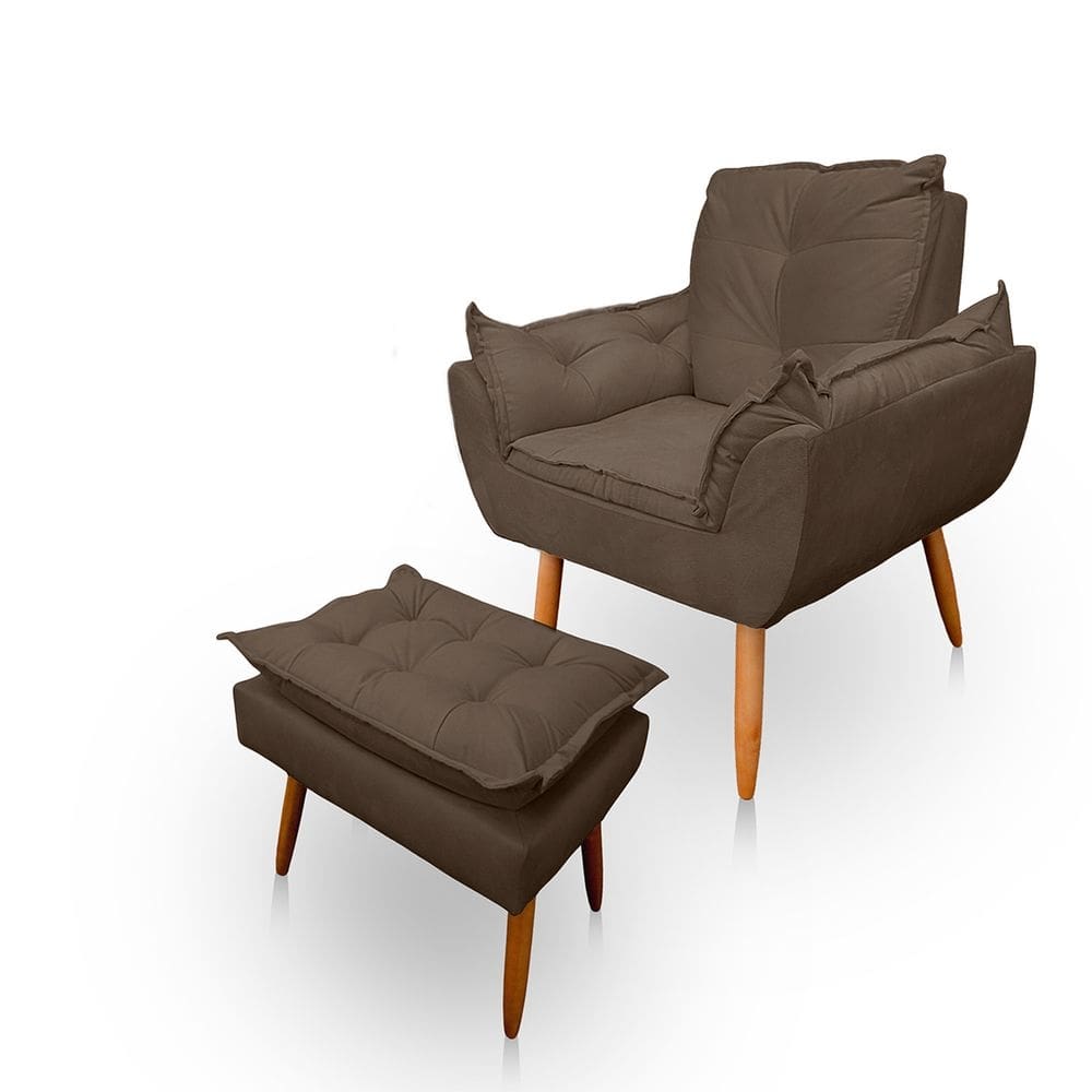 Poltrona Opala com Puff Opala para Sala e Quarto Suede Capuccino - Jylcrom
