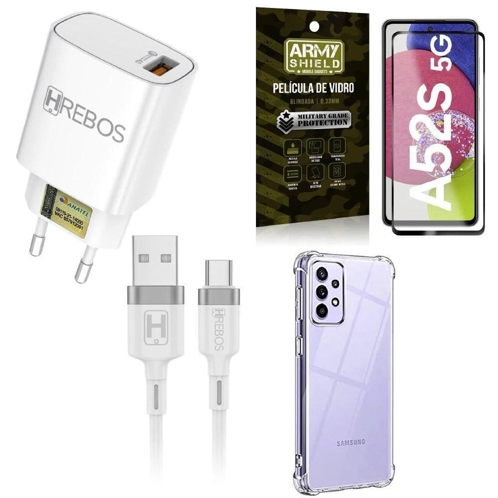 Capinha samsung a52s + carregador turbo hs183 +película 3d