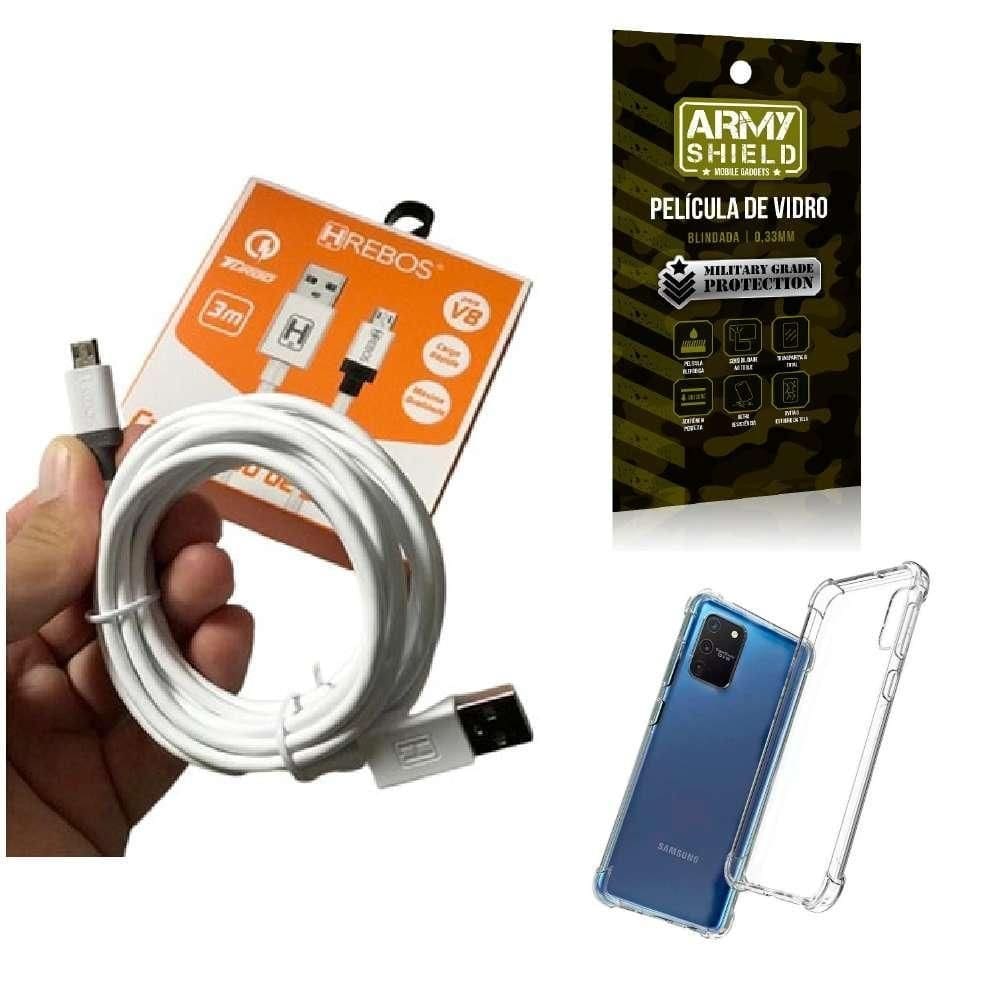 Kit capinha samsung s10 lite com cabo e película de vidro 3d