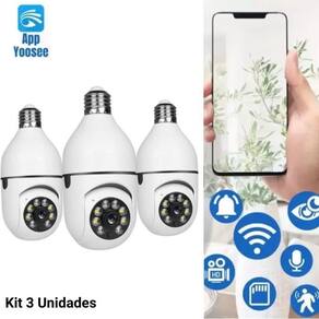 Kit 3 câmera segurança wifi ip sem fio 360 encaixe lampada