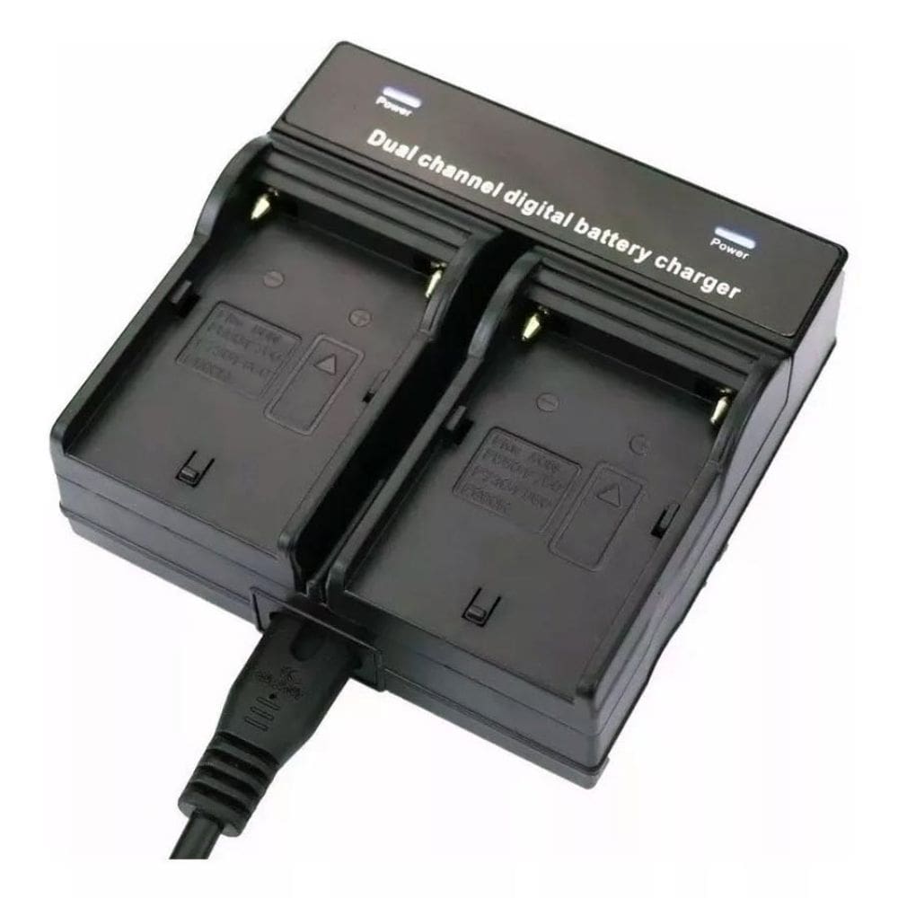Carregador de bateria duplo para NP-F970, NP-F750, NP-F770, NP-570, F-550