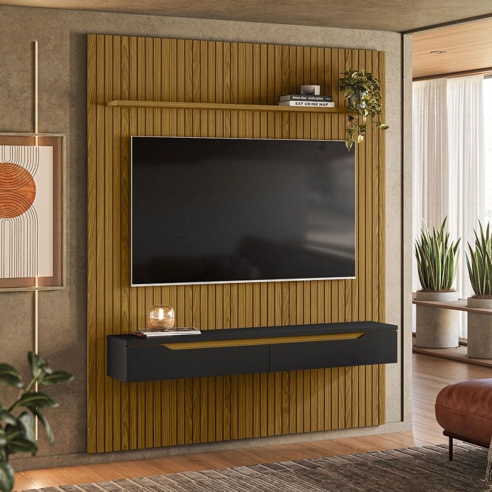 Painel para TV Até 65 Polegadas Dduetto Frizz 2 Portas Cedro/Preto - Olivar Móveis