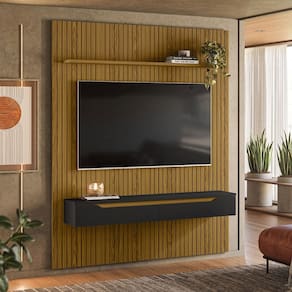 Painel para TV Até 65 Polegadas Dduetto Frizz 2 Portas Cedro/Preto - Olivar Móveis