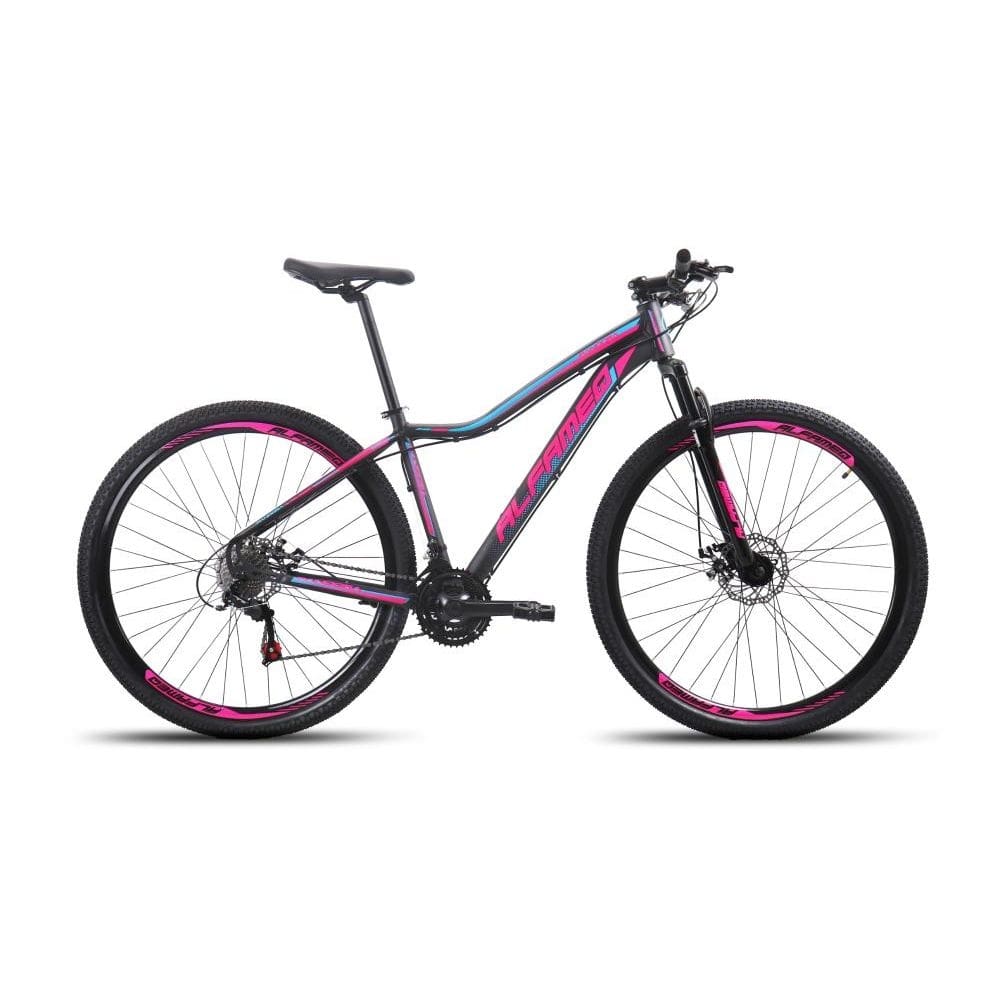 Bicicleta Alfameq Pandora Disc M Aro 29 Susp. Dianteira 24 Marchas - Preto/rosa/azul