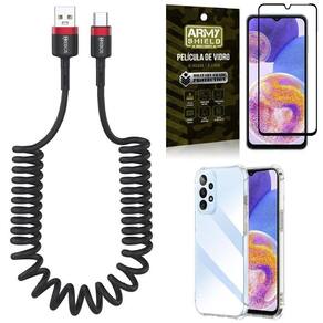 Kit capinha samsung a23 4g + cabo espiral tipo c + película