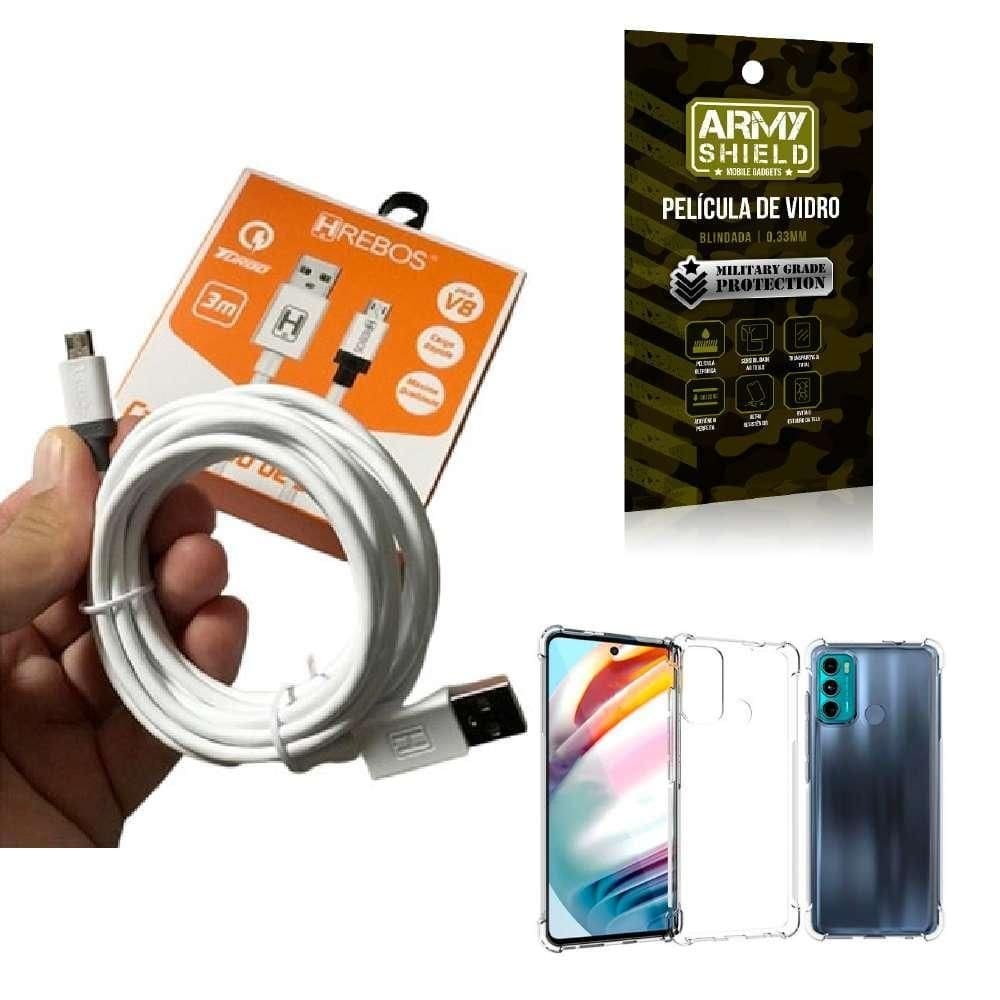 Kit capinha motorola g60 com cabo turbo e película de vidro