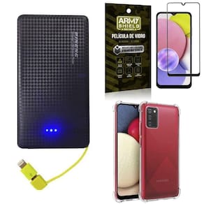 Capa samsung a03s + carregador portátil 5k + película 3d