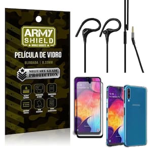 Capinha samsung a50+ fone sport hs92 + pelicula 3d