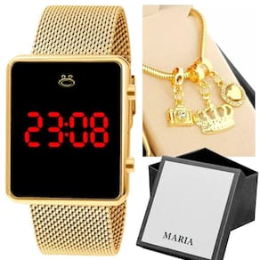 Relogio Digital Feminino Banhado + Caixa + Pulseira Aço Inox Casual Qualidade Premium Social
