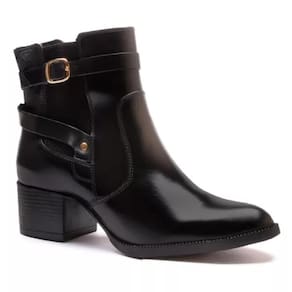 Bota Chelsea Feminina Couro Cano Curto Salto Baixo Conforto