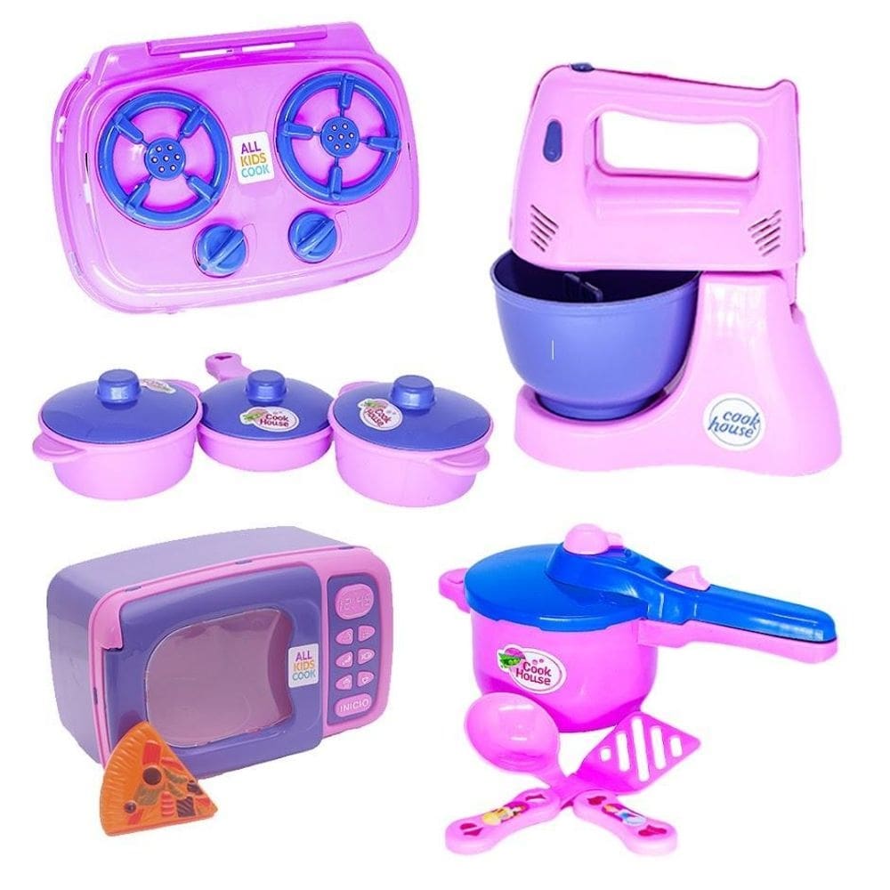 Kit eletro menina brinquedo panelas batedeira cozinha 10pç