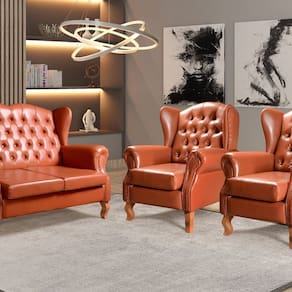 Conjunto Imperador Sofá com Poltronas Chesterfield Decoração Retrô Vintage Caramelo