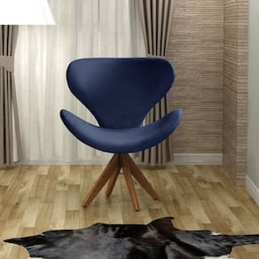 Poltrona Isis Cadeira Giratória Pé de Madeira Decoração, Sala, Escritório, Recepção Azul Marinho