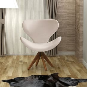Poltrona Isis Cadeira Giratória Pé de Madeira Decoração, Sala, Escritório, Recepção Bege Claro
