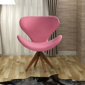 Poltrona Isis Cadeira Giratória Pé de Madeira Decoração, Sala, Escritório, Recepção Rosa