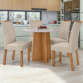 Conjunto Mesa 100cm Celebrare Redonda com 4 Cadeiras Apogeu Amêndoa Clean/Off White/Naturale Creme