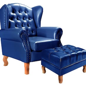 Poltrona e Puff Chesterfield Imperador Decoração Retrô Vintage Azul