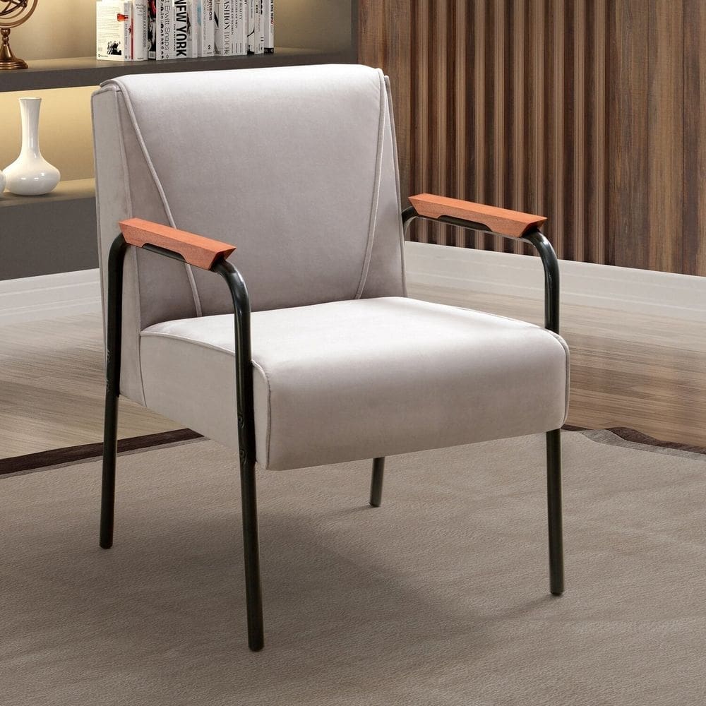 Poltrona Decorativa para Sala de Estar, Recepção Jade Cinza Capuccino