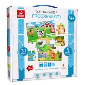 Quebra Cabeça Educativo Progressivo Madeira 4, 6, 9 E 12pçs