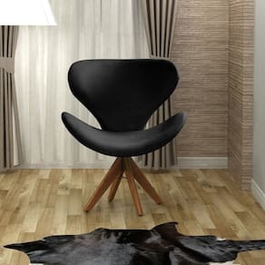 Poltrona Isis Cadeira Giratória Pé de Madeira Decoração, Sala, Escritório, Recepção Preto