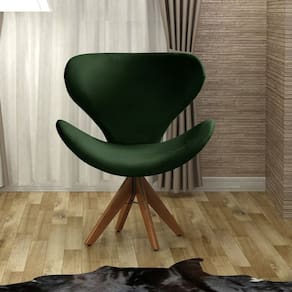 Poltrona Isis Cadeira Giratória Pé de Madeira Decoração, Sala, Escritório, Recepção Verde