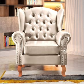 Poltrona Chesterfield Imperador Decoração Retrô Vintage Bege