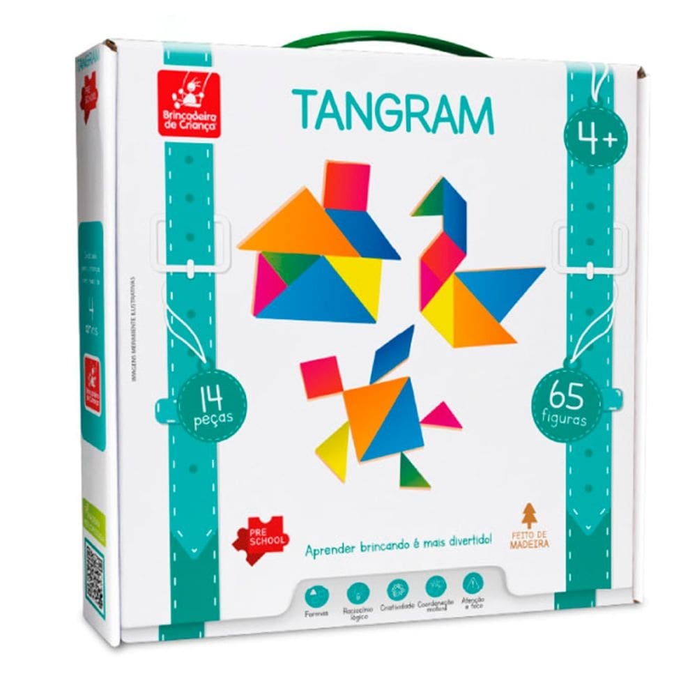 Tangram Brinquedo Pedagógico 14 Pçs Formas Coloridas Madeira