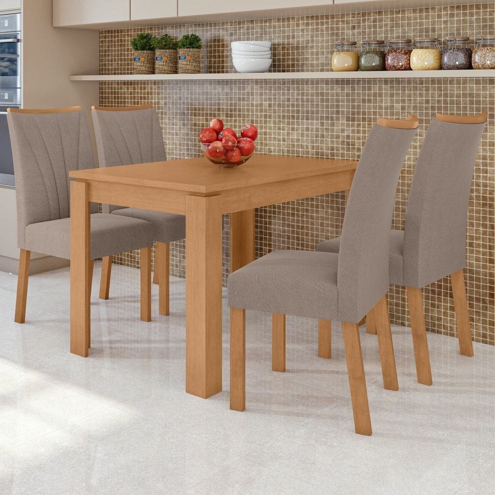 Conjunto Mesa 120cm Athenas e 4 Cadeiras Apogeu Amêndoa Clean/Animale Bege