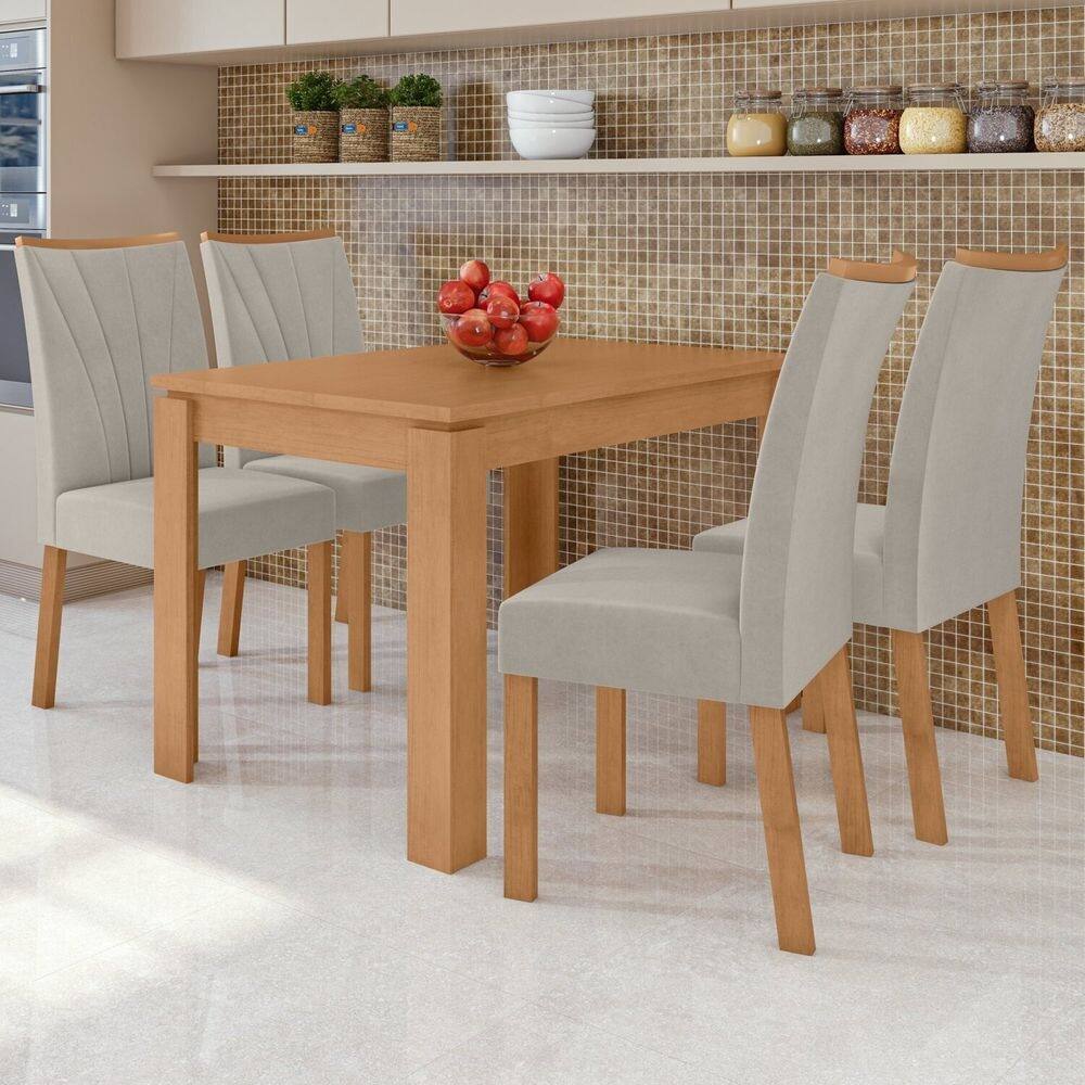 Conjunto Mesa 120cm Athenas e 4 Cadeiras Apogeu Amêndoa Clean/Liso Capuccino