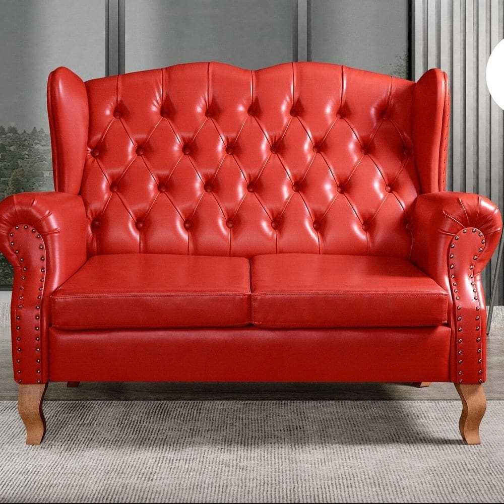 Sofá Imperador Namoradeira Chesterfield Retrô Colonial Vermelho