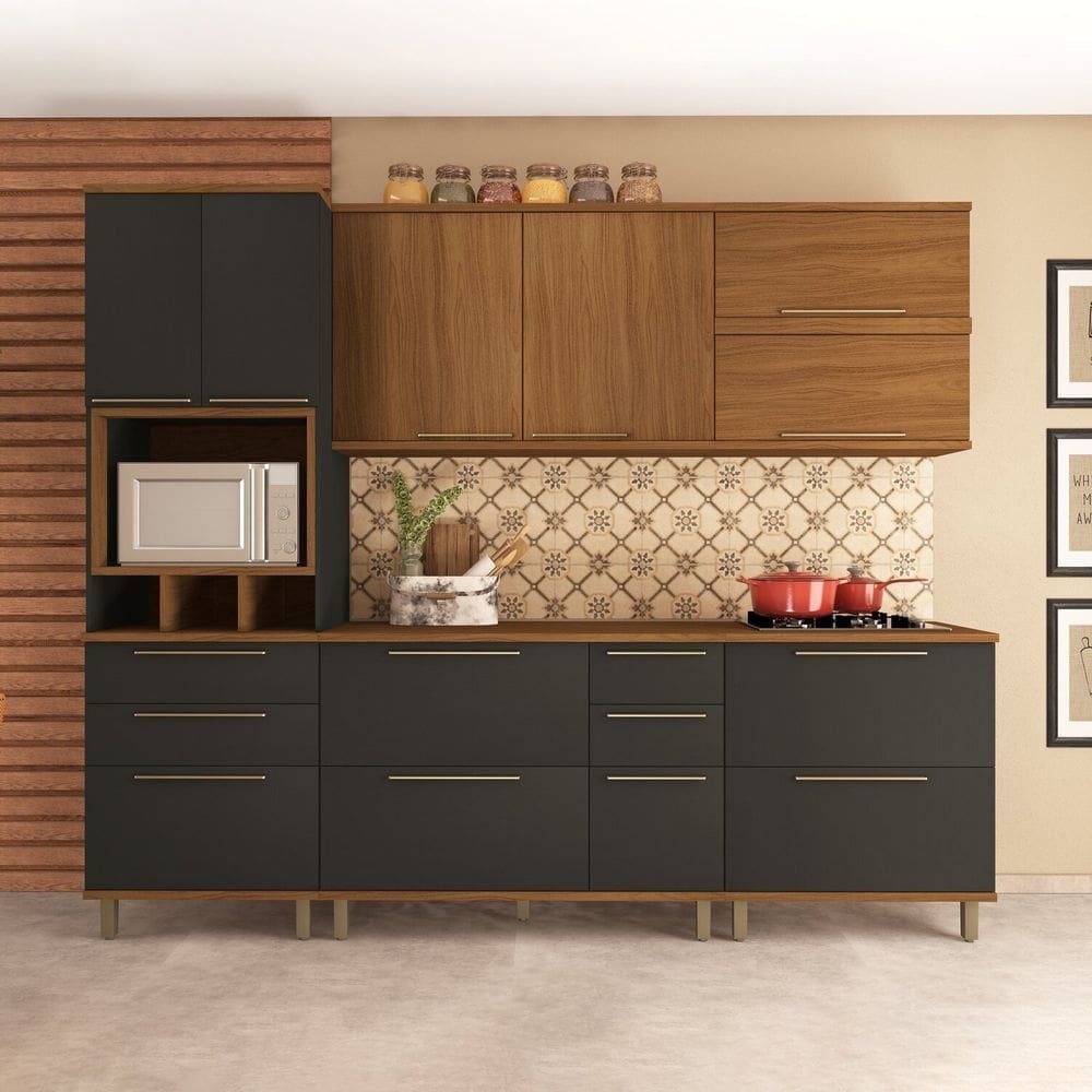 Cozinha Modulada Completa 6 Peças 10 Portas 6 Gavetas Madri freijo/cinza