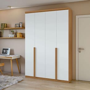 Guarda Roupa Solteiro Ambiente Alonzo 4 Portas Amêndoa Clean Branco - Lopas