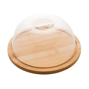 Porta Queijo Redondo Bambu Tampa Acrílico Com Puxador Yangzi