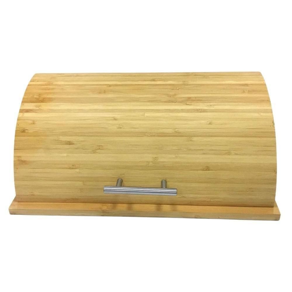Porta Pão Em Bambu Com Tampa Retrátil C/Alça Em Metal 39Cm