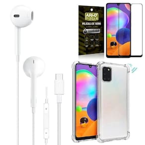 Capa samsung a31 + fone de ouvido tipo c + película 3d