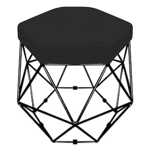 Puff Banco Aramado Hexagonal Base Eiffel Preta Preto- Abmaza