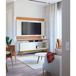Rack Bancada 1 Gaveta com Nicho e Painel para Tv Ambiente Classic 1.4 Off White Freijó - Imcal