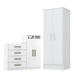 Cômoda Sapateira Áurea e Armário Multiuso Viena Branco – Demóbile