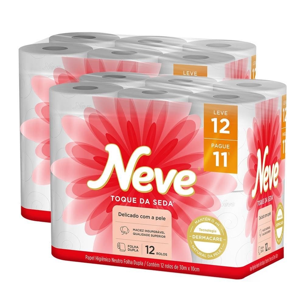 Kit 2 Papel Higiênico Neve Toque de Seda Folha Dupla 12un cada