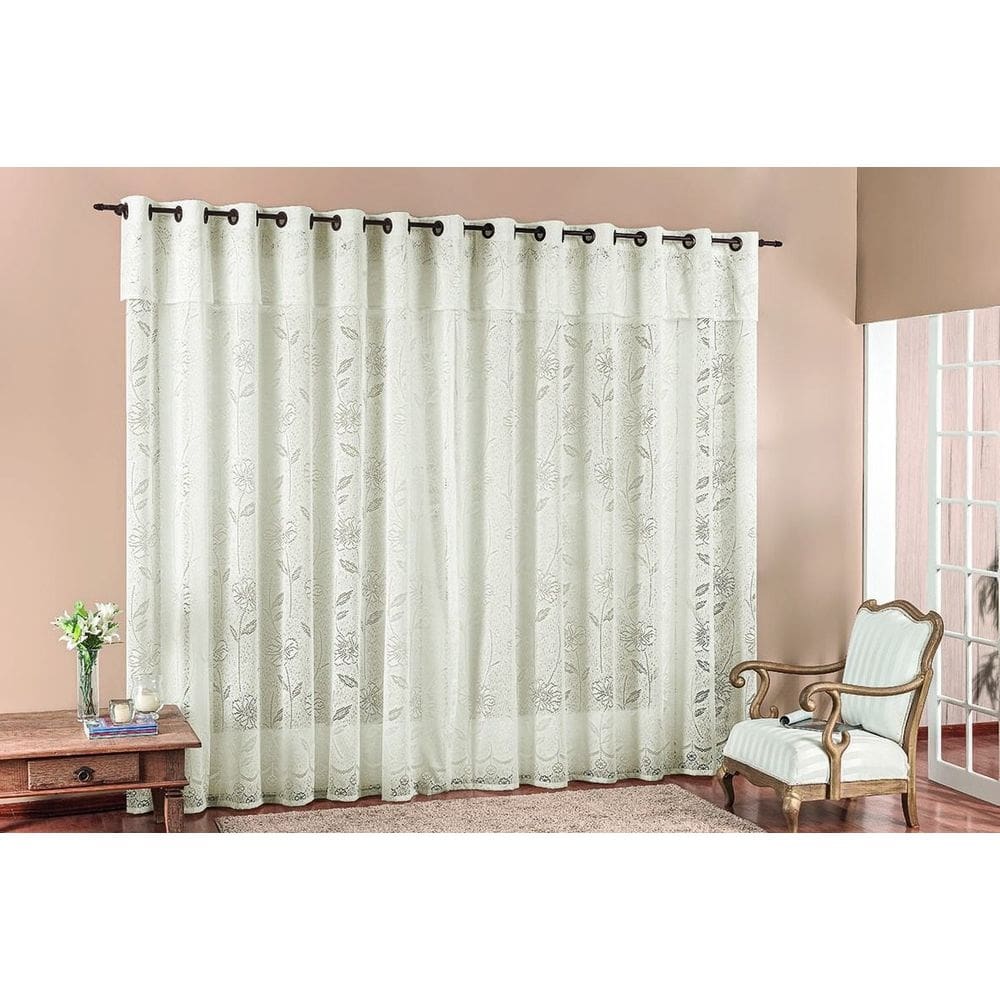 Cortina Luna em Renda para Varão Simples 2m Palha