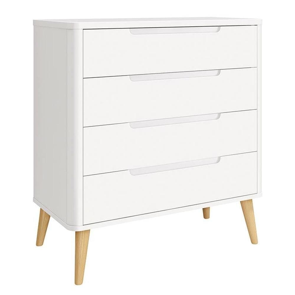 Cômoda Gaveteiro Infantil Retrô Boom Branco com Pés Madeira Natural - Reller