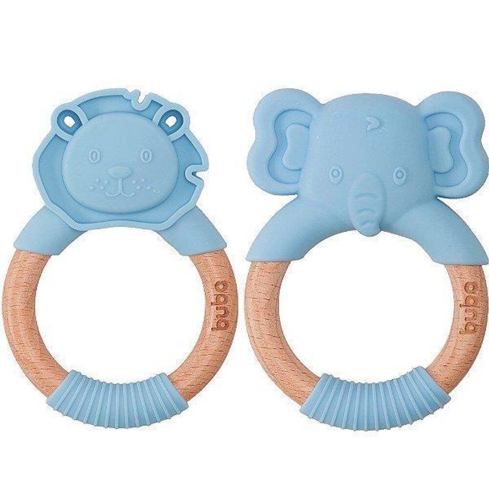 Kit Com Dois Mordedores Buba Silicone E Bambu Azul