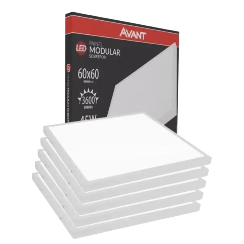 Painel Led Quadrado Sobrepor Avant Bivolt 45W 6500K 5 Und