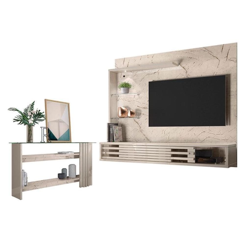 Estante Home Theater Suspenso com Aparador Frizz Select Calacata Off White – Madetec