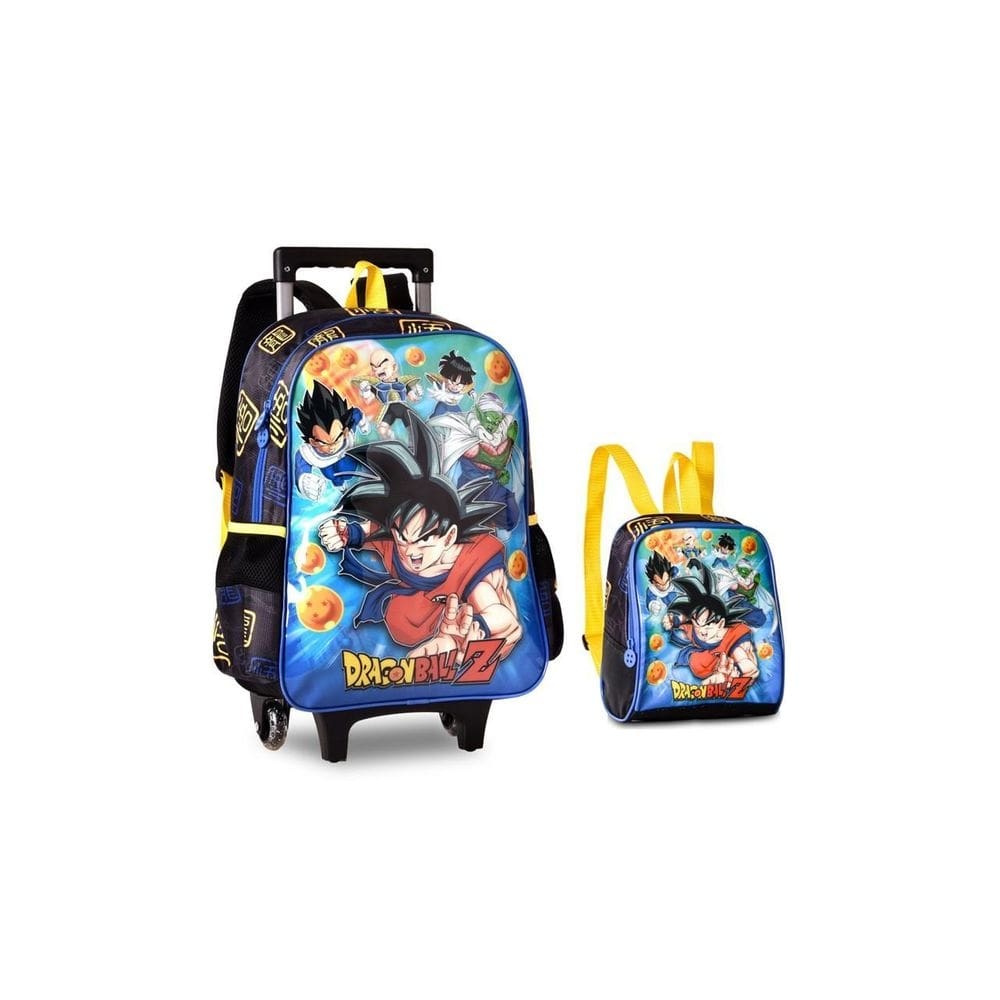 Kit escolar dragon ball mochila costas e rodas + lancheira