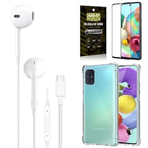 Capa samsung a71 + fone de ouvido tipo c + película 3d