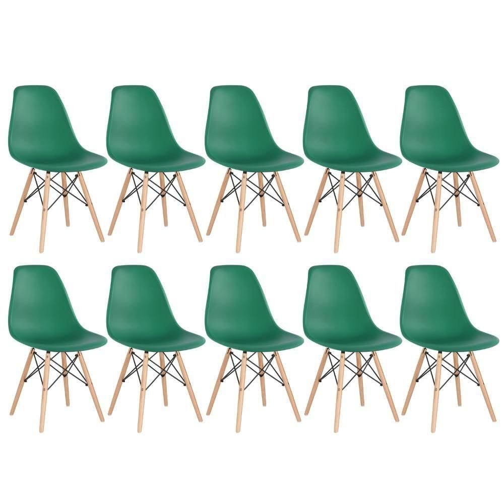 Kit 10 Cadeiras Charles Eames Eiffel Dsw Com Pés De Madeira Clara Verde Escuro