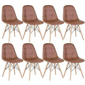 Kit - 8 X Cadeiras Estofadas Eames Eiffel Botonê - Base De Madeira Clara - Marrom