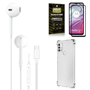 Capa moto g20 + fone de ouvido tipo c + película 3d